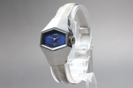 Vintage 1972 [Near MINT] Seiko 11-3570 Blue Hexagon 21J Manual Women Watch JAPAN