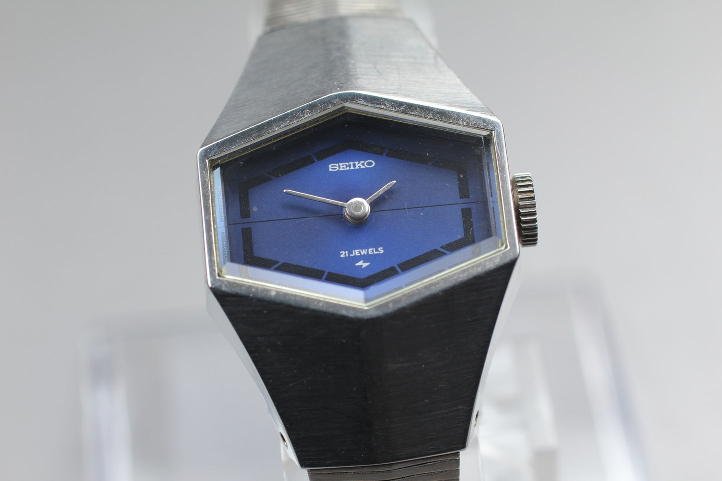 Vintage 1972 [Near MINT] Seiko 11-3570 Blue Hexagon 21J Manual Women Watch JAPAN