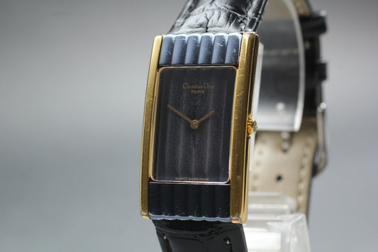 Vintage [N MINT] Christian Dior 53 251 Tank Black Gold Quartz Ladies Watch JAPAN