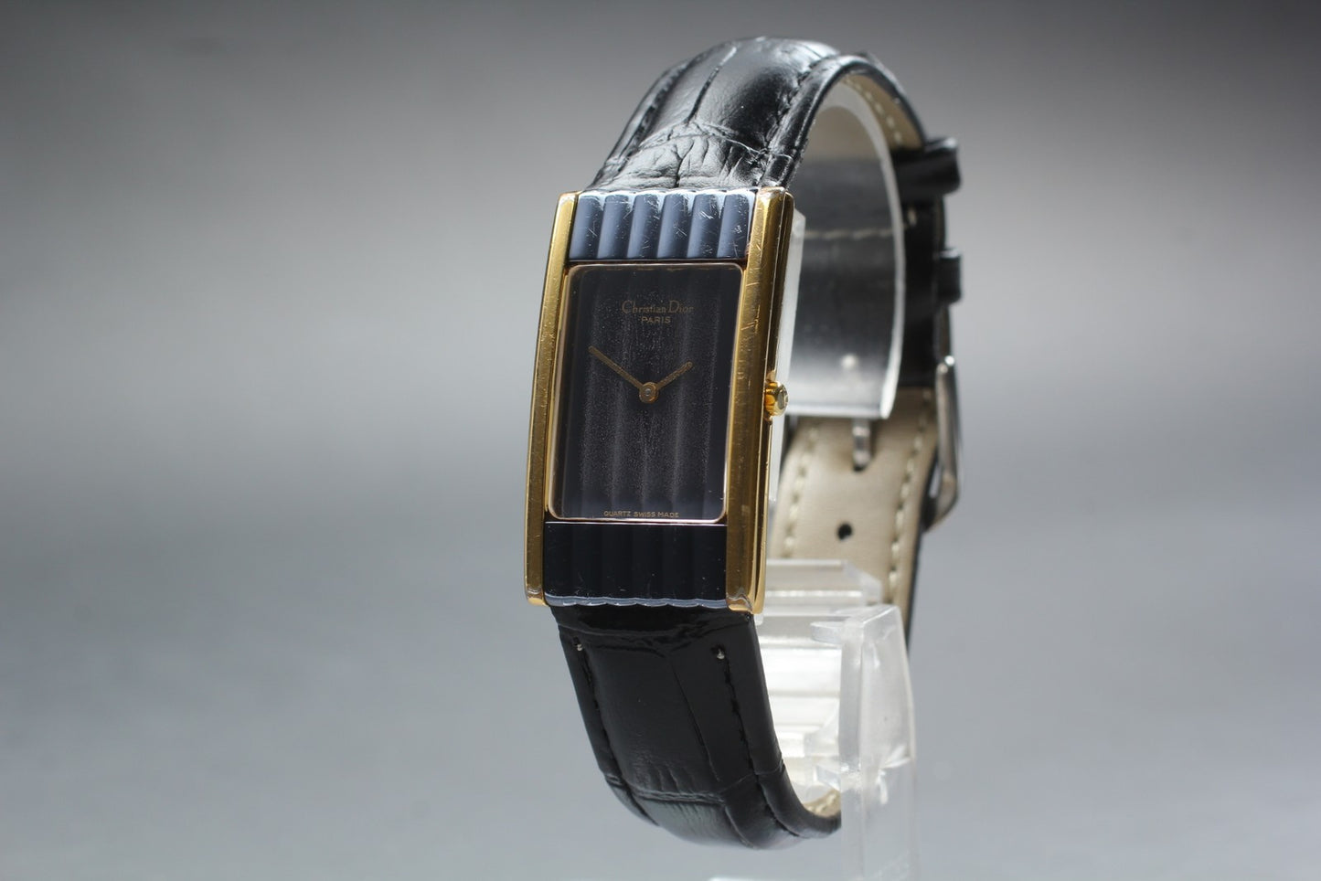 Vintage [N MINT] Christian Dior 53 251 Tank Black Gold Quartz Ladies Watch JAPAN