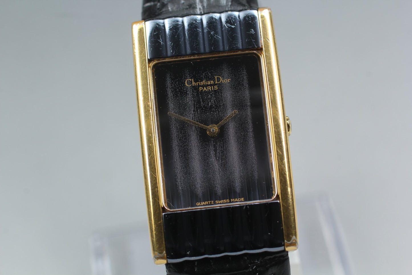 Vintage [N MINT] Christian Dior 53 251 Tank Black Gold Quartz Ladies Watch JAPAN
