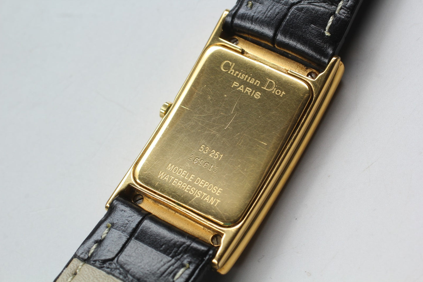Vintage [N MINT] Christian Dior 53 251 Tank Black Gold Quartz Ladies Watch JAPAN