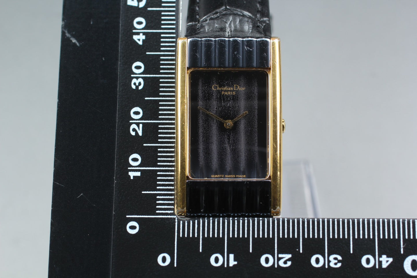 Vintage [N MINT] Christian Dior 53 251 Tank Black Gold Quartz Ladies Watch JAPAN
