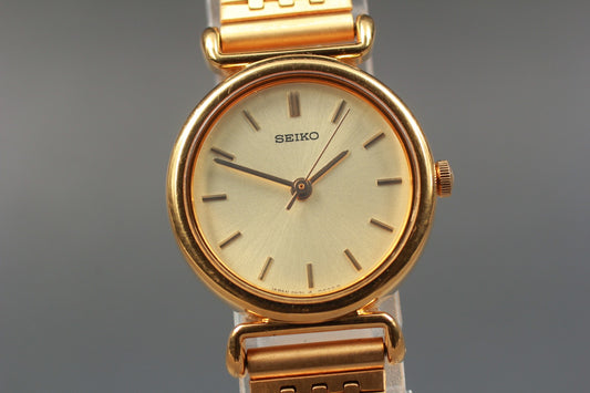 Vtg.1992 [N MINT] SEIKO 4N21-0052 22mm Bracelet Gold Quartz Ladies Watch JAPAN
