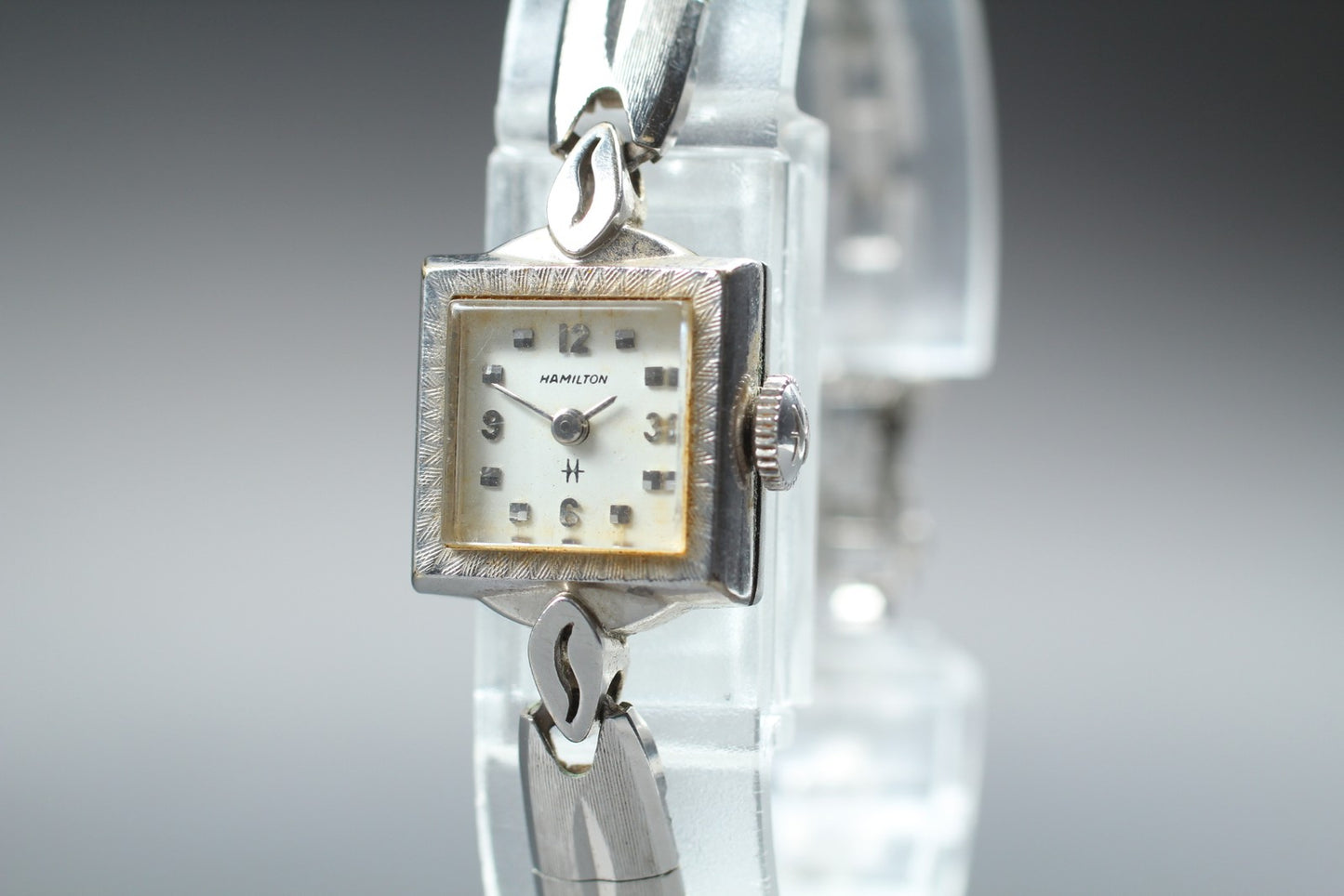 Vintage [N MINT] HAMILTON Square 15mm Silver Bracelet Manual Ladies Watch JAPAN