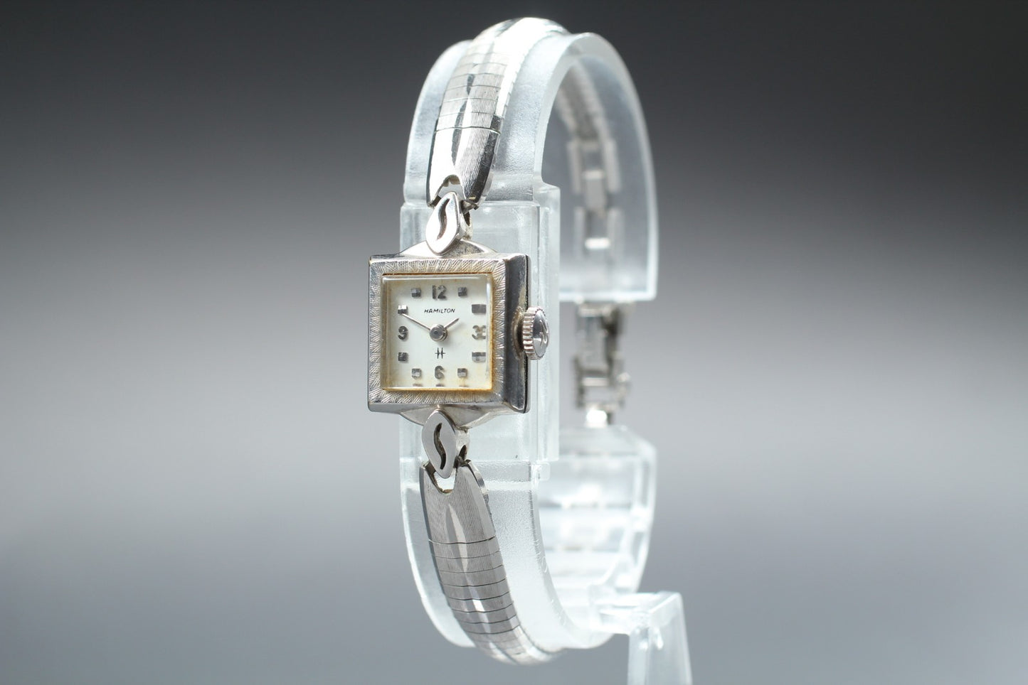 Vintage [N MINT] HAMILTON Square 15mm Silver Bracelet Manual Ladies Watch JAPAN