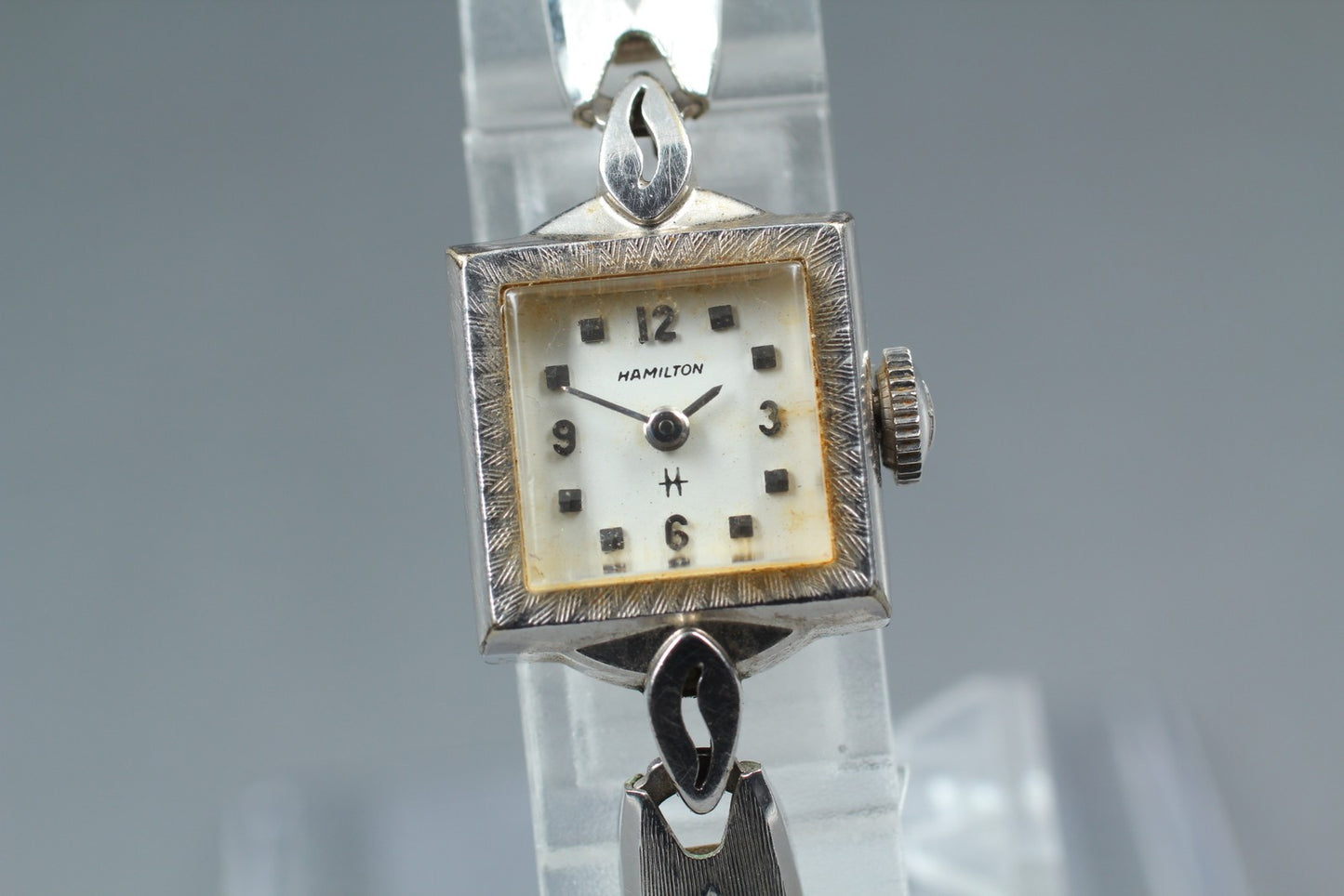 Vintage [N MINT] HAMILTON Square 15mm Silver Bracelet Manual Ladies Watch JAPAN