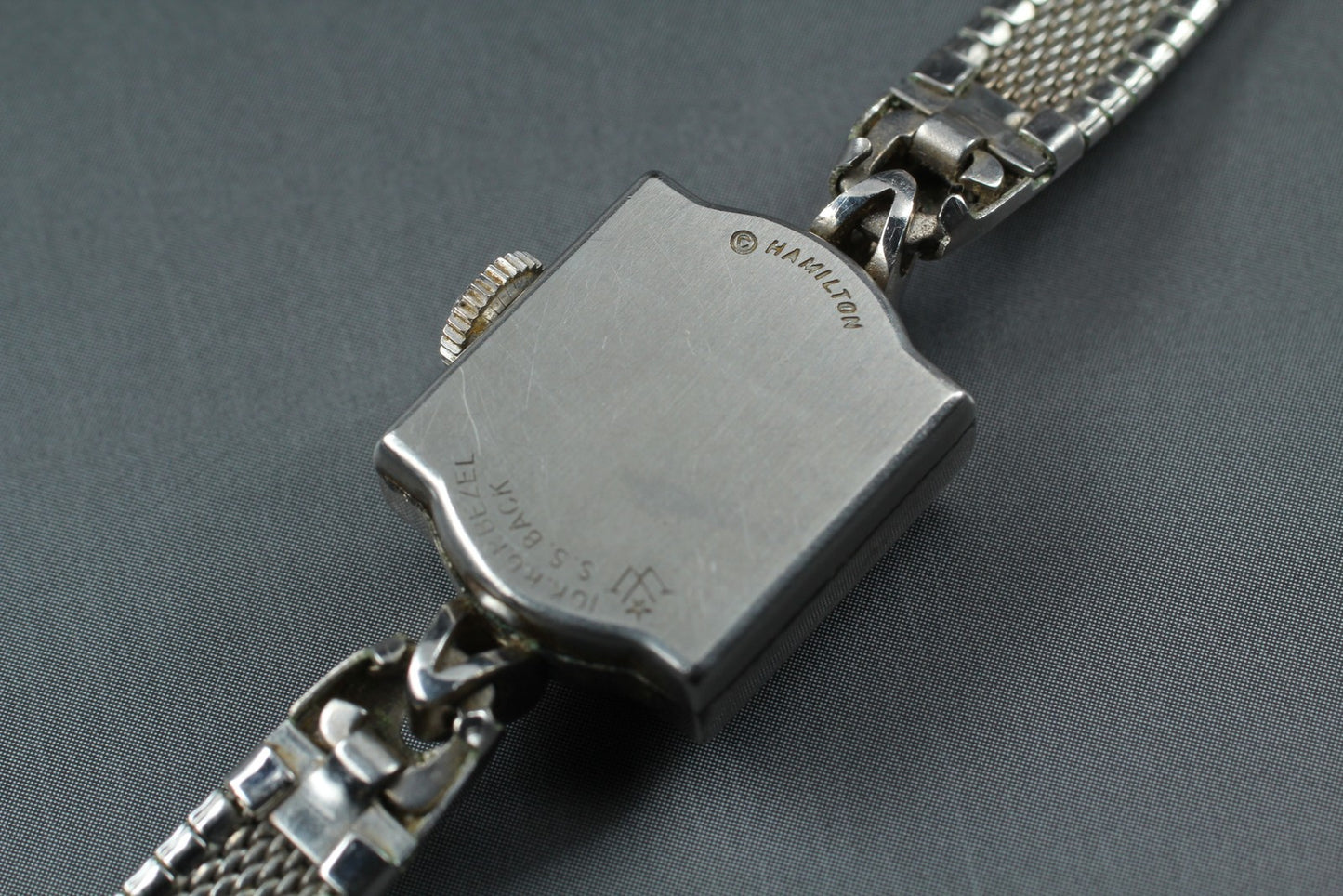 Vintage [N MINT] HAMILTON Square 15mm Silver Bracelet Manual Ladies Watch JAPAN