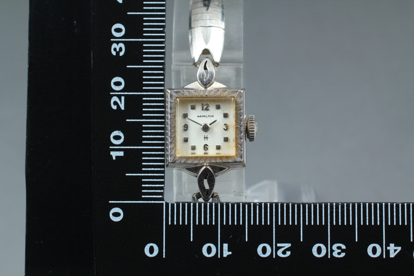 Vintage [N MINT] HAMILTON Square 15mm Silver Bracelet Manual Ladies Watch JAPAN