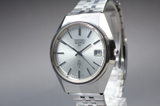 Vtg.1983 [N MINT]SEIKO 3802-7020 Day/Date 37mm Silver Quartz Men's Watch JAPAN
