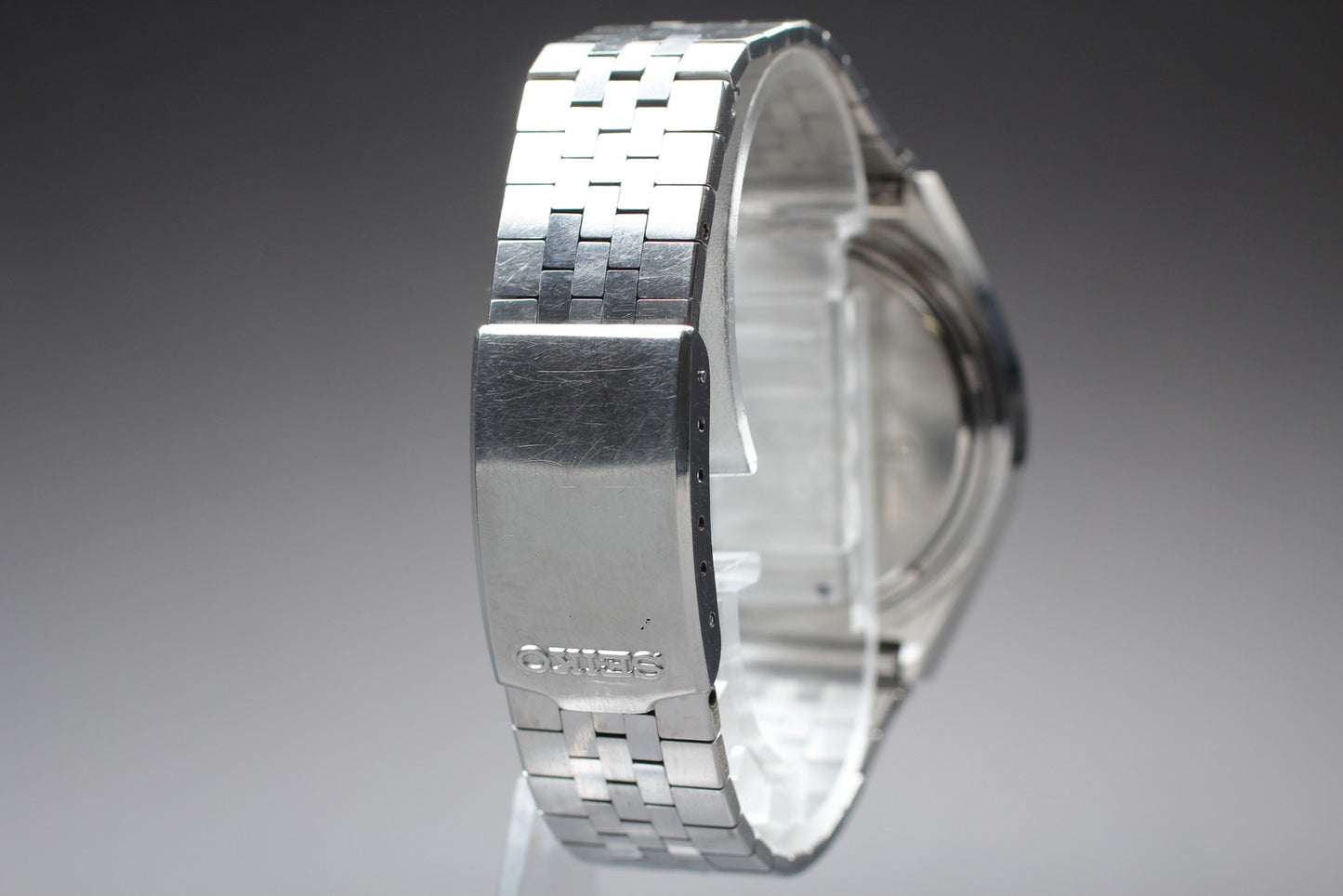 Vtg.1983 [N MINT]SEIKO 3802-7020 Day/Date 37mm Silver Quartz Men's Watch JAPAN
