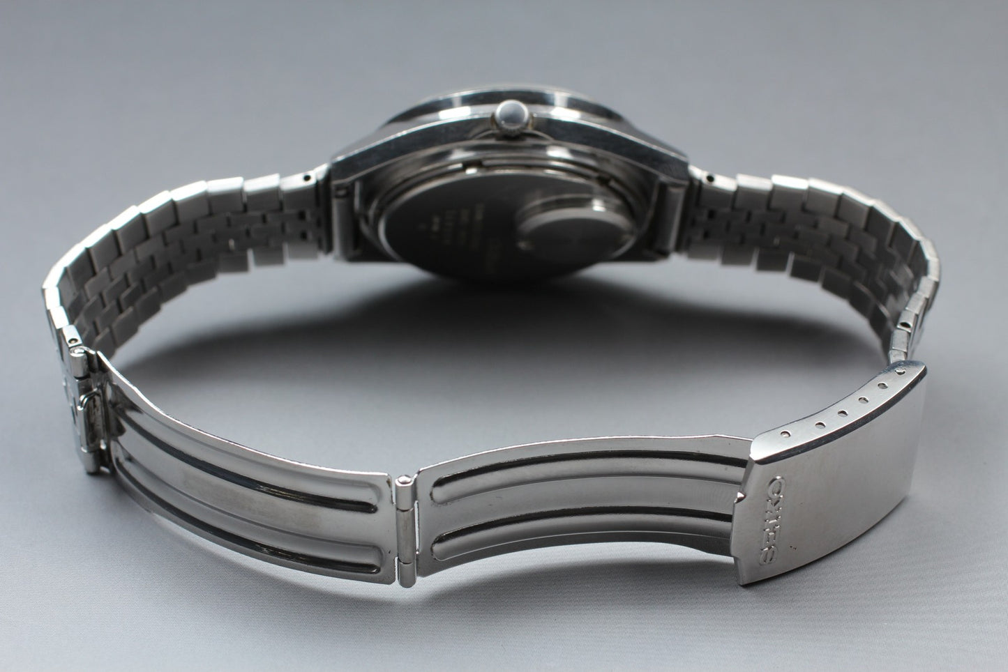 Vtg.1983 [N MINT]SEIKO 3802-7020 Day/Date 37mm Silver Quartz Men's Watch JAPAN