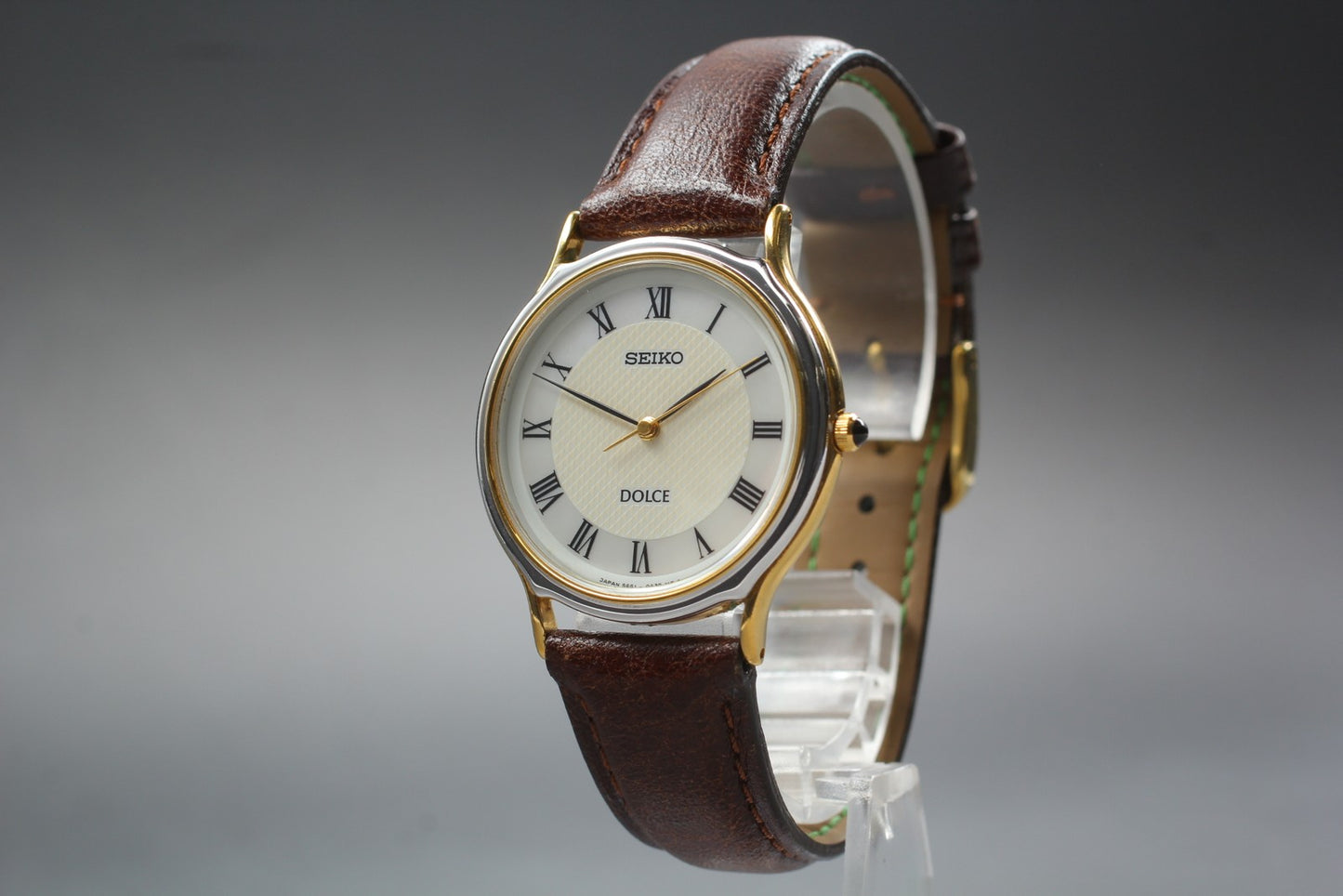 Vtg.1984 [N MINT] SEIKO DOLCE 5E61-0A20 Roman 32mm Quartz Men's Watch From JAPAN