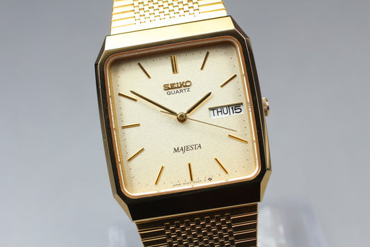 Vtg.1985[N MINT] SEIKO MAJESTA 9063-5020 Tank 29mm Gold Quartz Men's Watch JAPAN