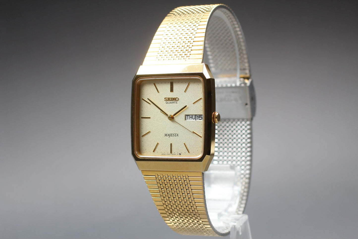 Vtg.1985[N MINT] SEIKO MAJESTA 9063-5020 Tank 29mm Gold Quartz Men's Watch JAPAN