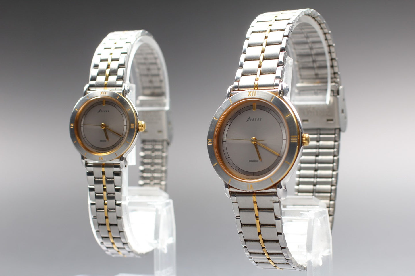 Vyg.[N MINT] SEIKO 7N01-6B80 1F21-0E30 Roman Two Tone  Quartz Pair Watch JAPAN