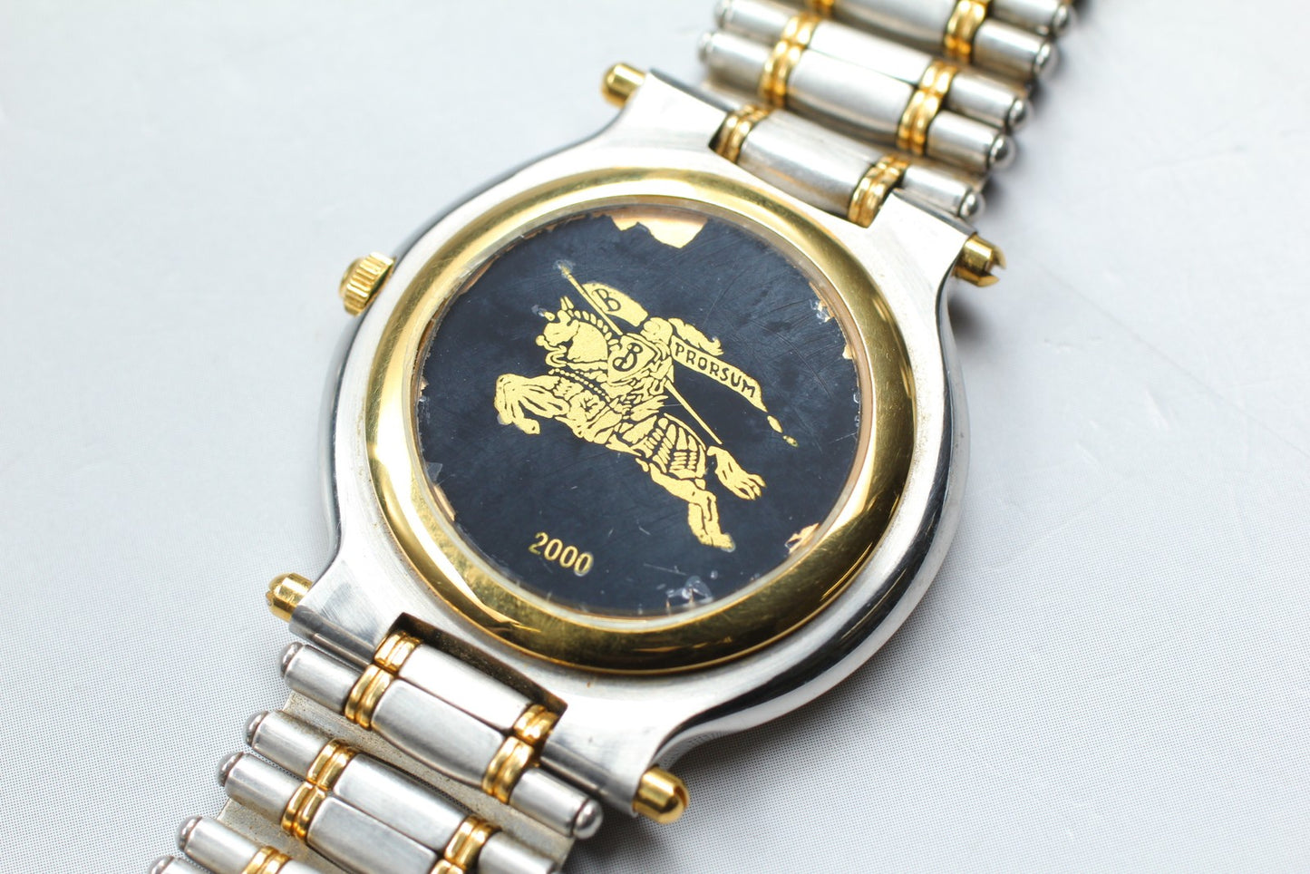 Vtg.[Near MINT w/ Box] BURBERRYS 2000 Day/Date Bracelet Quartz PAIR Watch JAPAN