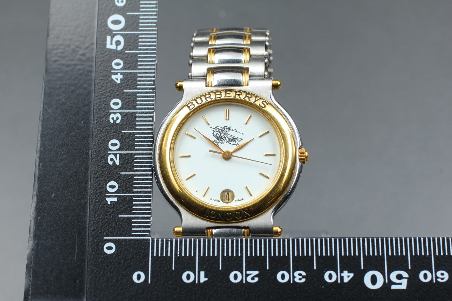 Vtg.[Near MINT w/ Box] BURBERRYS 2000 Day/Date Bracelet Quartz PAIR Watch JAPAN