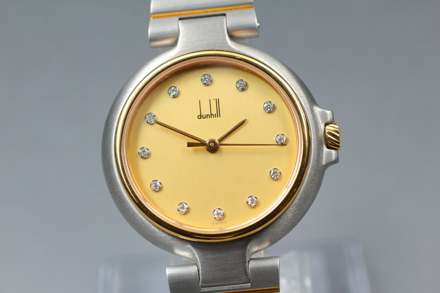 [N MINT] DUNHILL P00V 12P Diamond Round 33mm Bracelet Quartz Men's Watch JAPAN
