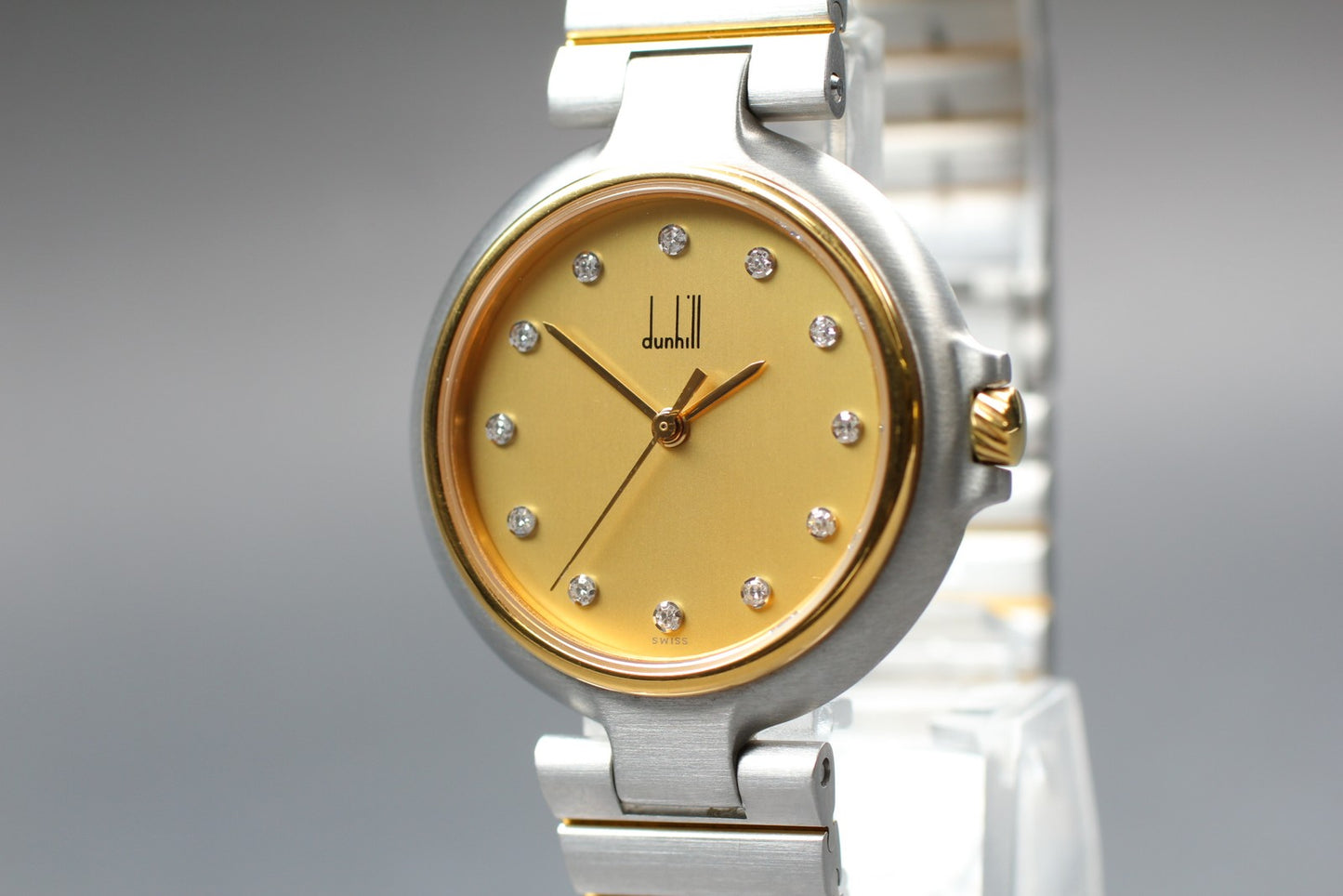 [N MINT] DUNHILL P00V 12P Diamond Round 33mm Bracelet Quartz Men's Watch JAPAN