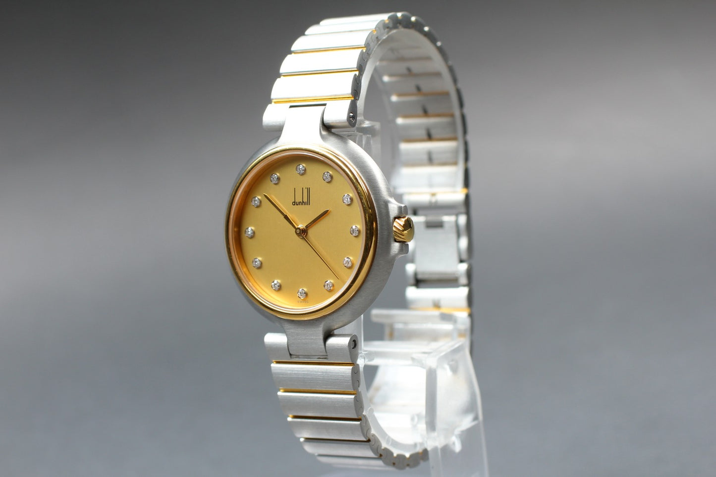 [N MINT] DUNHILL P00V 12P Diamond Round 33mm Bracelet Quartz Men's Watch JAPAN