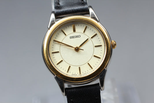 Vtg.1994 [N MINT] SEIKO 7N01-6880 Round 25mm Gold Quartz Ladies Watch From JAPAN