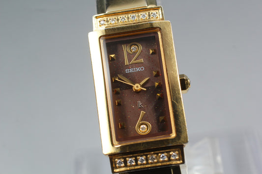 Vtg.1988 [N MINT] SEIKO 1F21-0BE0 Diamond Tank 16mm Quartz Ladies Watch JAPAN