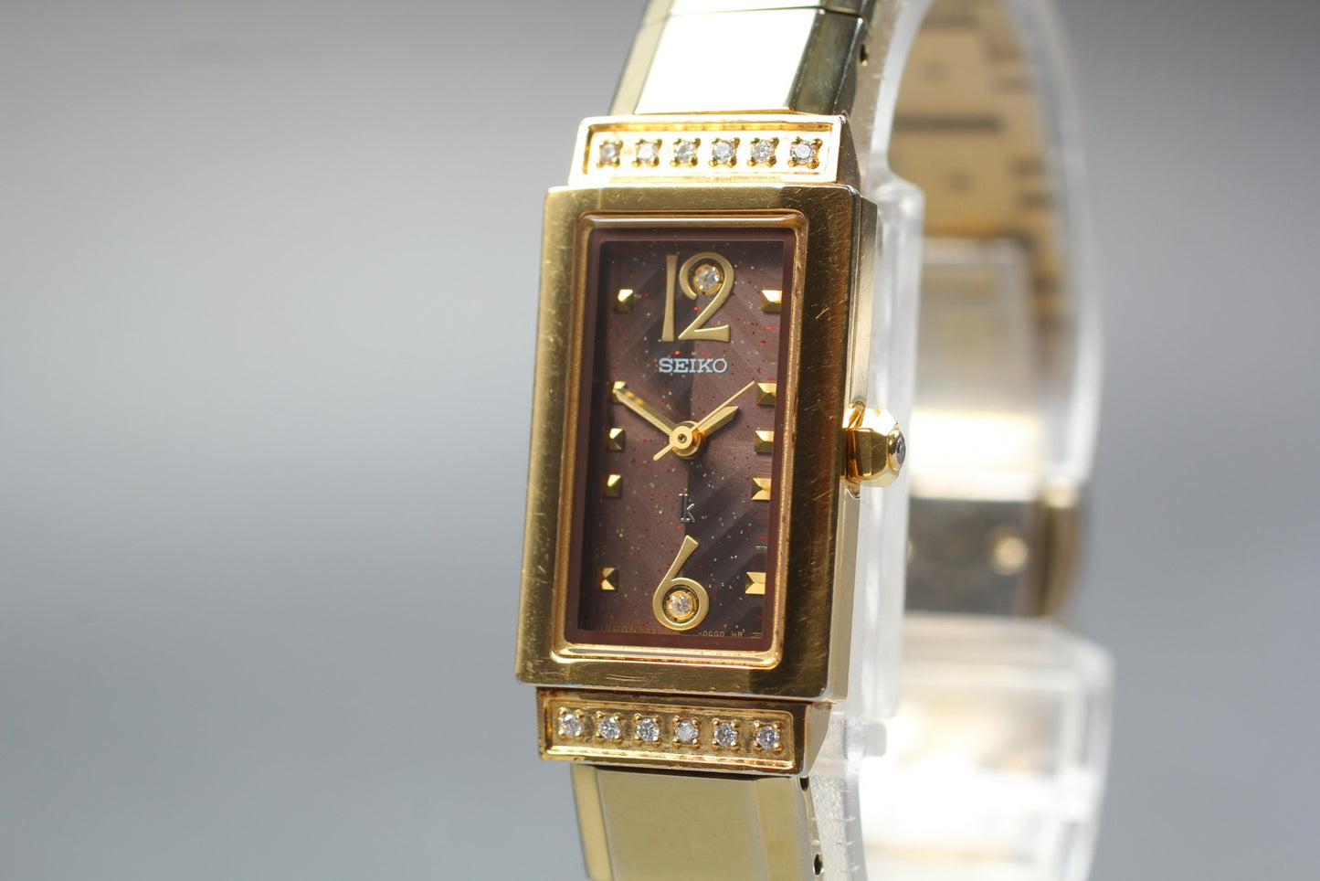 Vtg.1988 [N MINT] SEIKO 1F21-0BE0 Diamond Tank 16mm Quartz Ladies Watch JAPAN