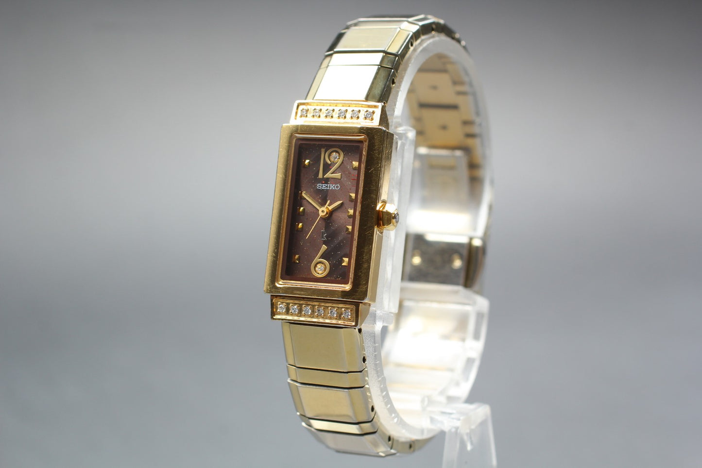 Vtg.1988 [N MINT] SEIKO 1F21-0BE0 Diamond Tank 16mm Quartz Ladies Watch JAPAN