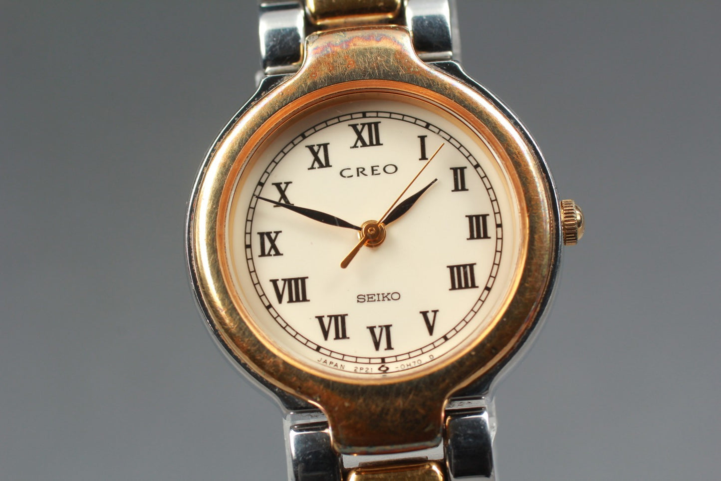 Vtg.1987[N MINT] SEIKO CREO 2P21-0C10 Roman Round 25mm Quartz Ladies Watch JAPAN