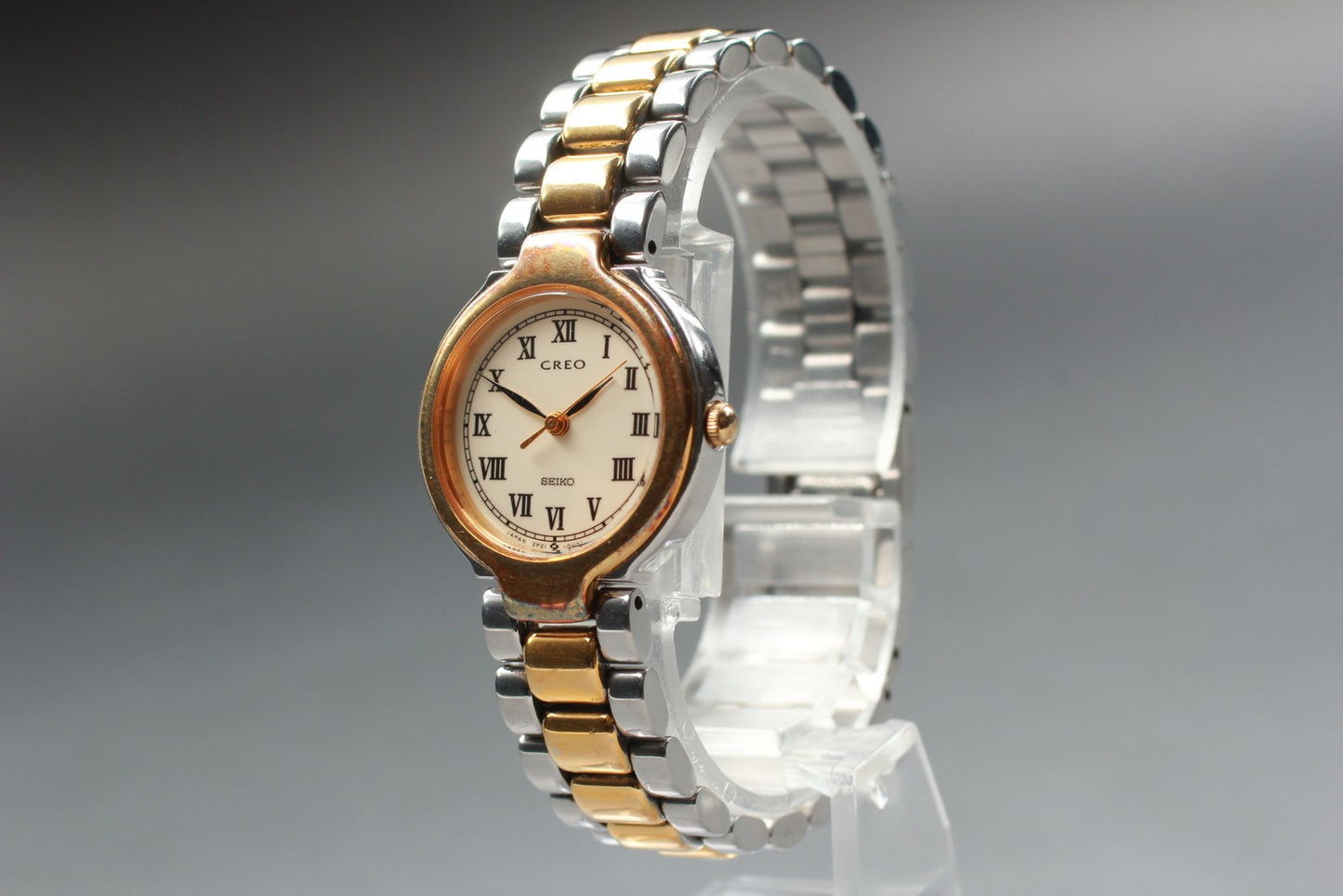 Vtg.1987[N MINT] SEIKO CREO 2P21-0C10 Roman Round 25mm Quartz Ladies Watch JAPAN